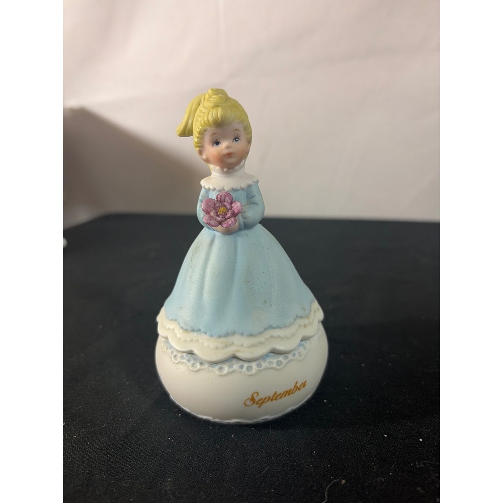 George Good September‎ Trinket Box Girl Figurine Blue Dress Vintage Good